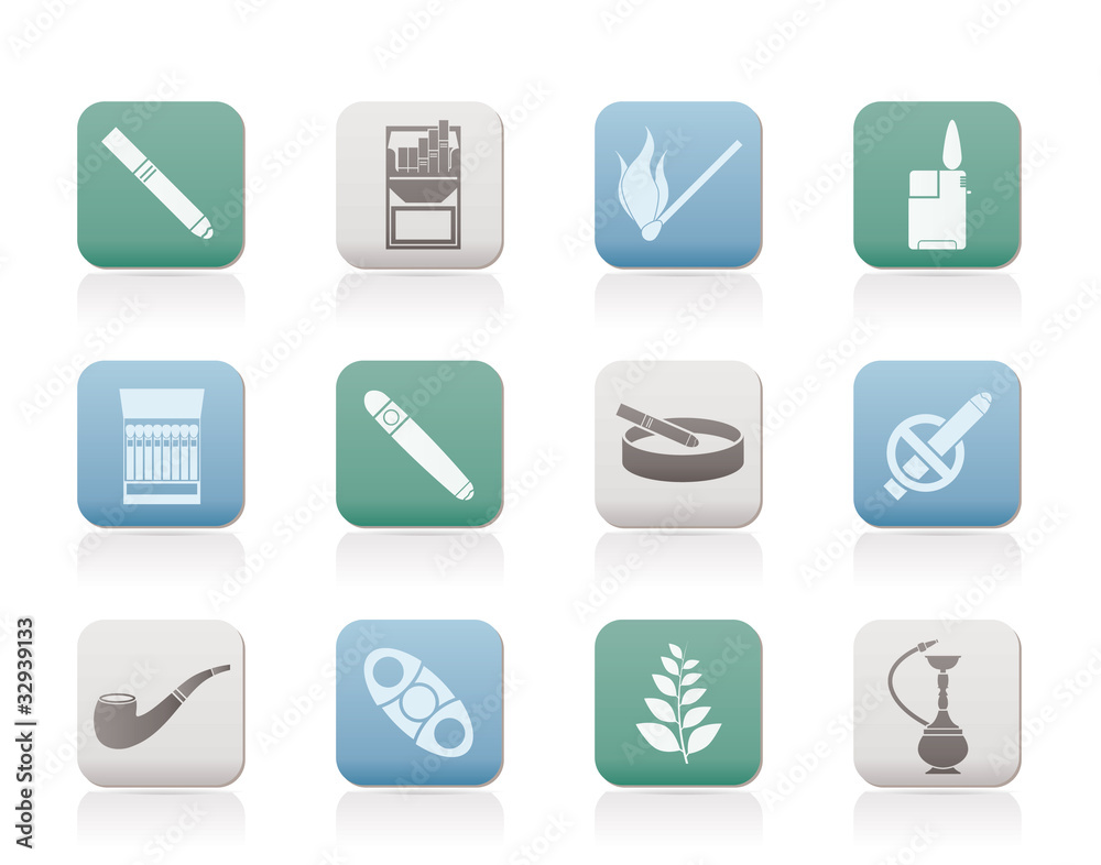 Smoking and cigarette icons - vector icon set Smoking and cigarette icons - vector icon set