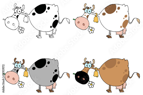 Cartoon Character Cows Different Color Set