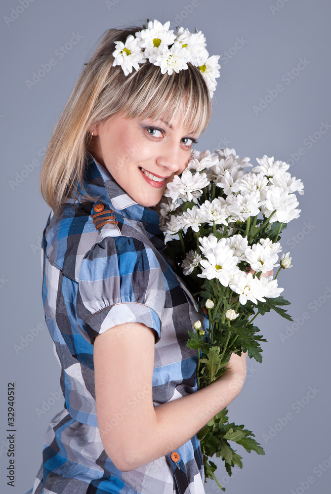 beautiful girl with a bouquet of daisies beautiful girl with a bouquet of daisies