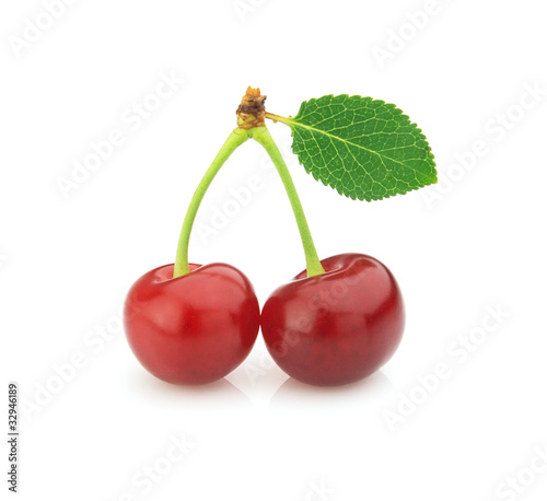 Fresh cherry with leaves