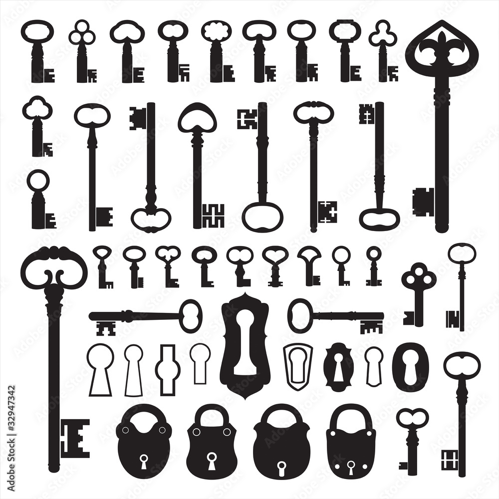 Silhouettes of old keys Silhouettes of old keys