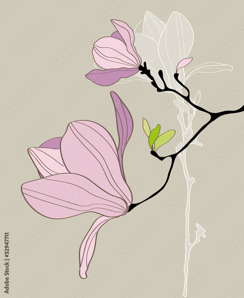 Naklejka premium Card with stylized magnolia