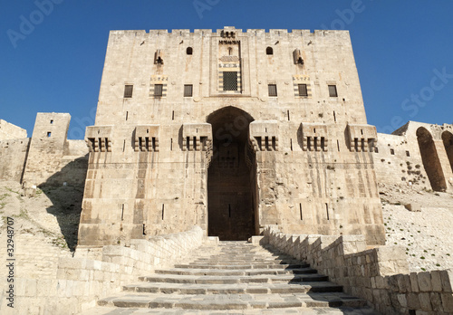 aleppo citadel fortress gate in syria photo