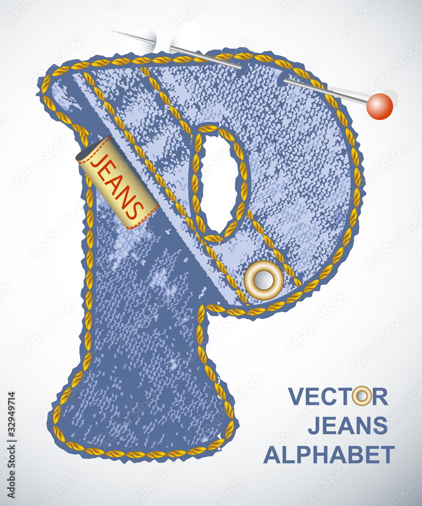 Vector jeans alphabet. Denim texture letter P