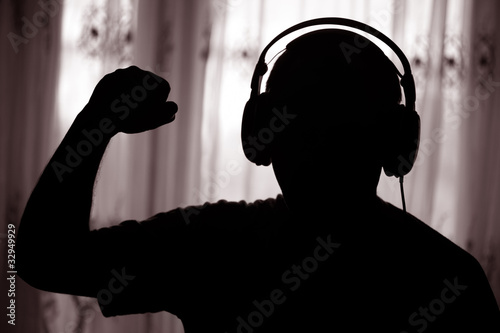 The man listens to music