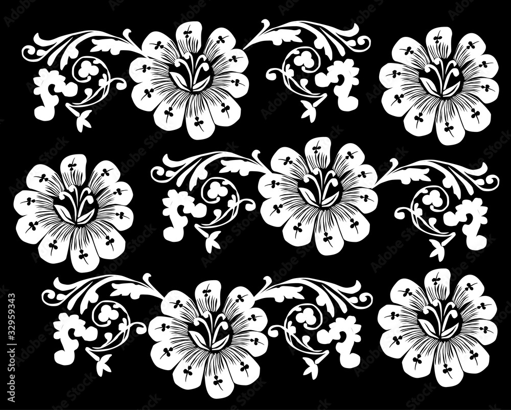 design with white big decorated flowers