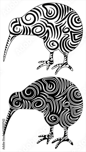 Kiwi Uccello Tatuaggio-Kiwi Bird Tattoo-Vector
