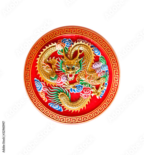 Golden dragon decorated on red wood,chinese style