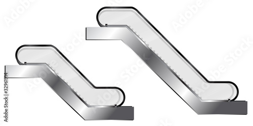 set of escalators isolated on white background