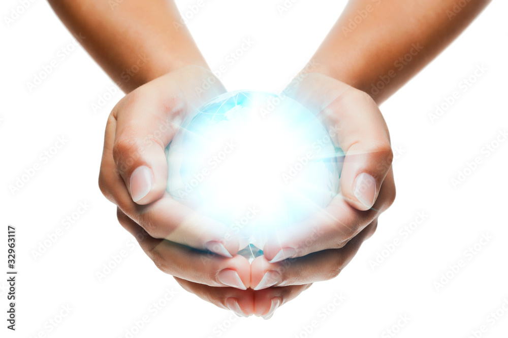 globe lumière mains / globe in hands