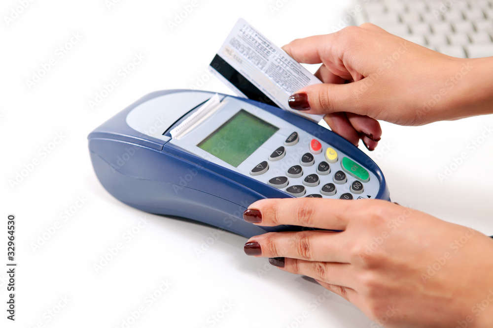 Moment of payment with credit card through terminal Moment of payment with credit card through terminal
