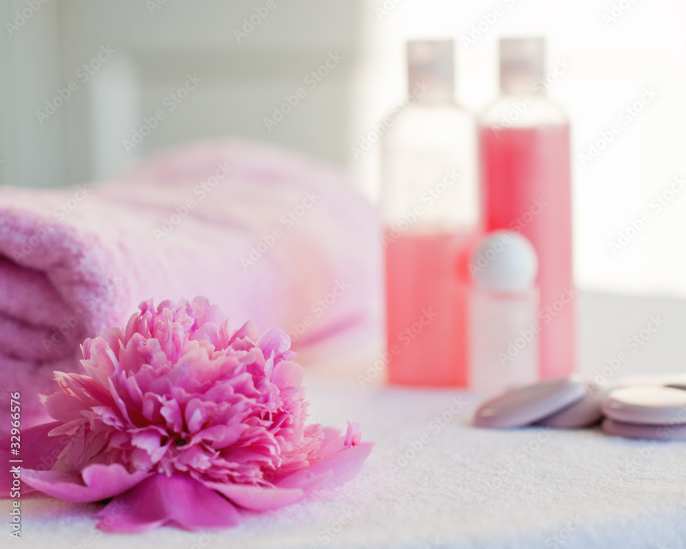 Spa tranquille still life in pink with daylight