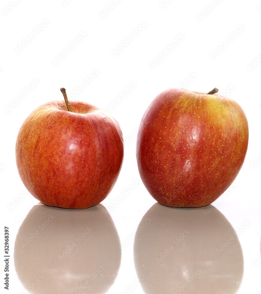 Fresh red apples on a white background