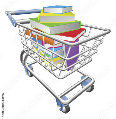 Shopping trolley cart full of books concept