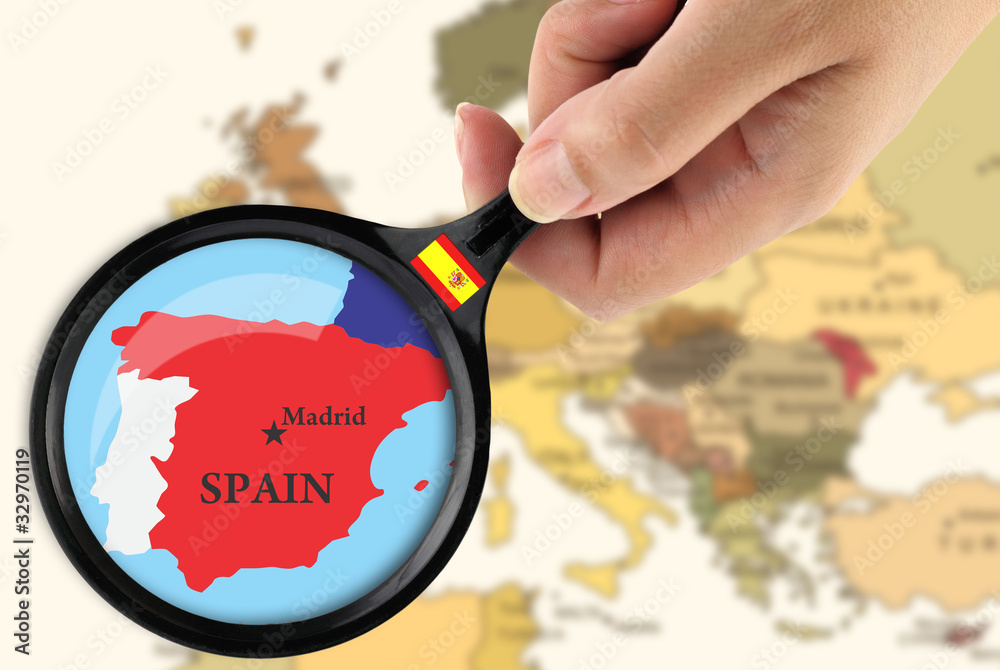 Fototapeta premium Magnifying glass over a map of Greece