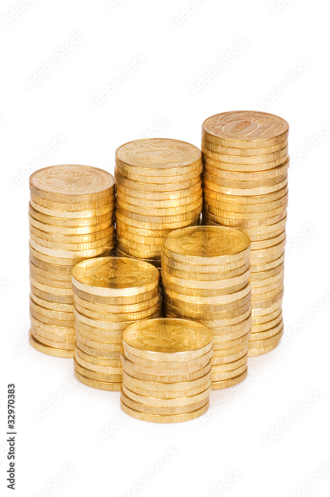 Golden coins isolated on white background Golden coins isolated on white background