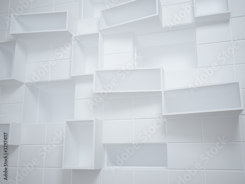 Abstract empty boxes in wall