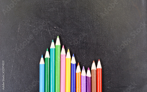 Colored Pencil Arrangement Against Chalk Board