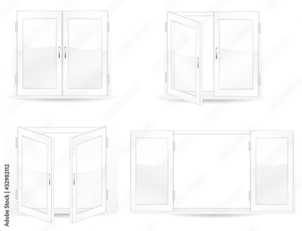 set of open and close windows isolated on white background set of open and close windows isolated on white background