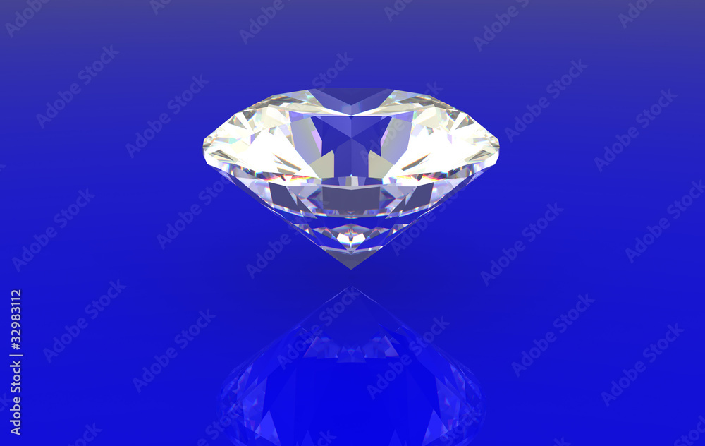 Round brilliant cut diamond perspective isolated on blue Round brilliant cut diamond perspective isolated on blue