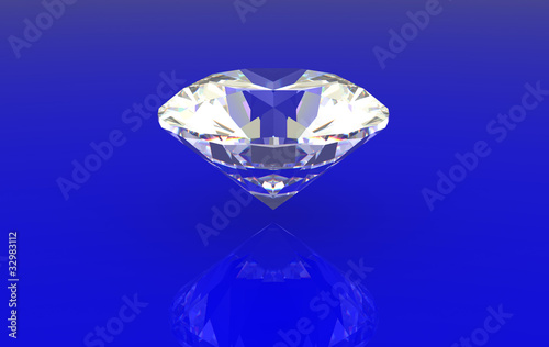 Round brilliant cut diamond perspective isolated on blue