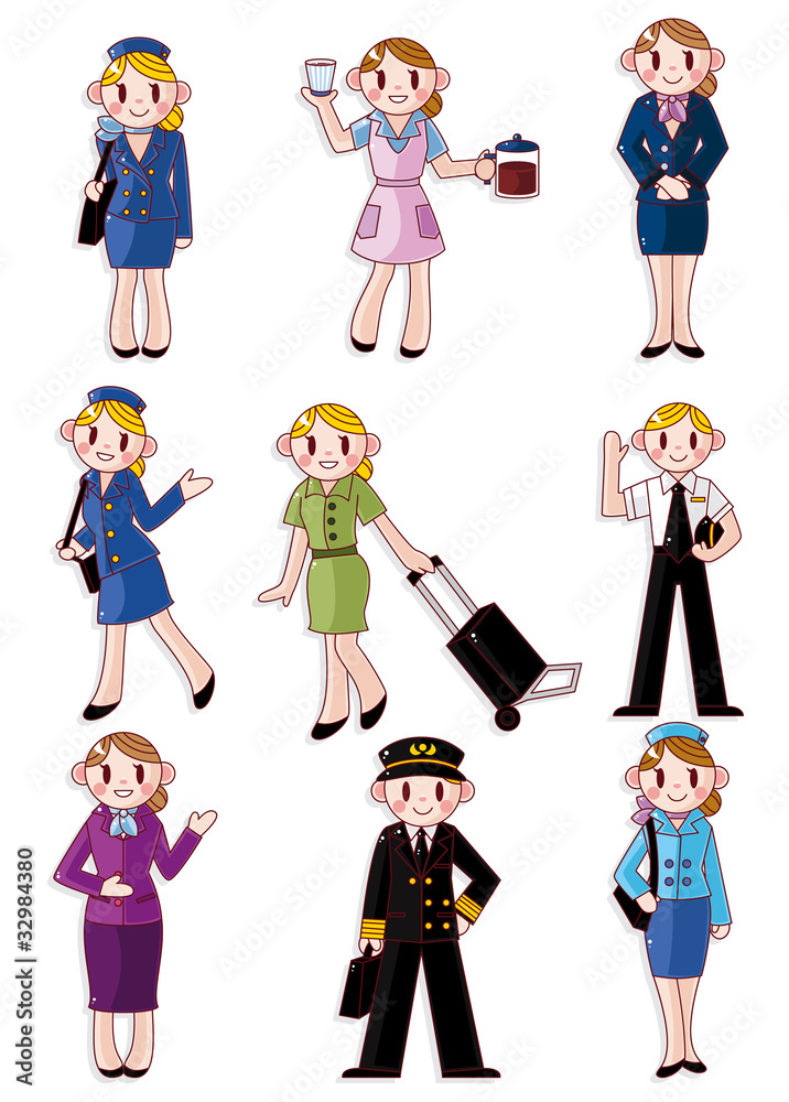 cartoon flight attendant/pilot icon