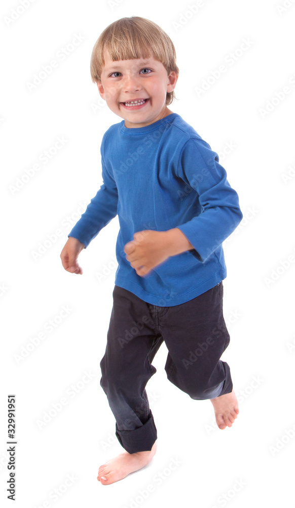 happy boy running over white happy boy running over white
