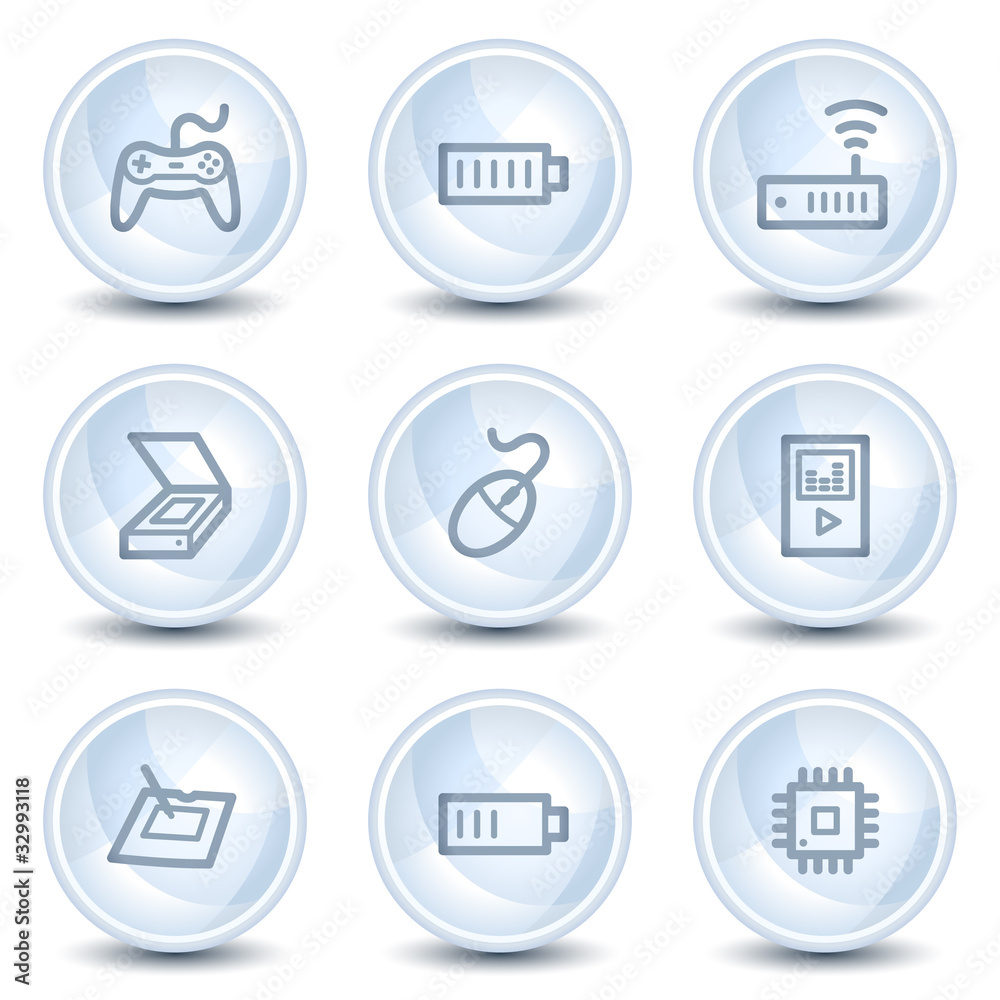 Electronics web icons set 2, light blue glossy circle buttons Electronics web icons set 2, light blue glossy circle buttons