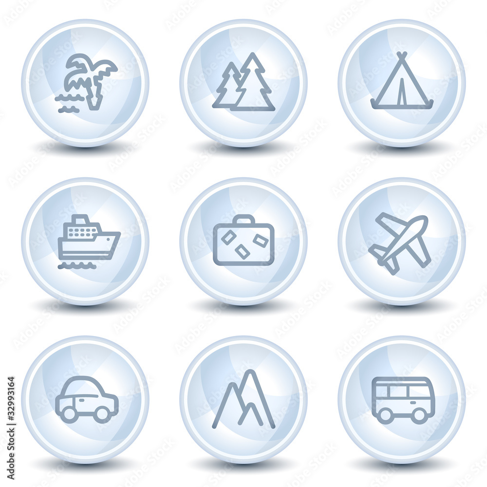 Travel web icons set 1, light blue glossy circle buttons Travel web icons set 1, light blue glossy circle buttons