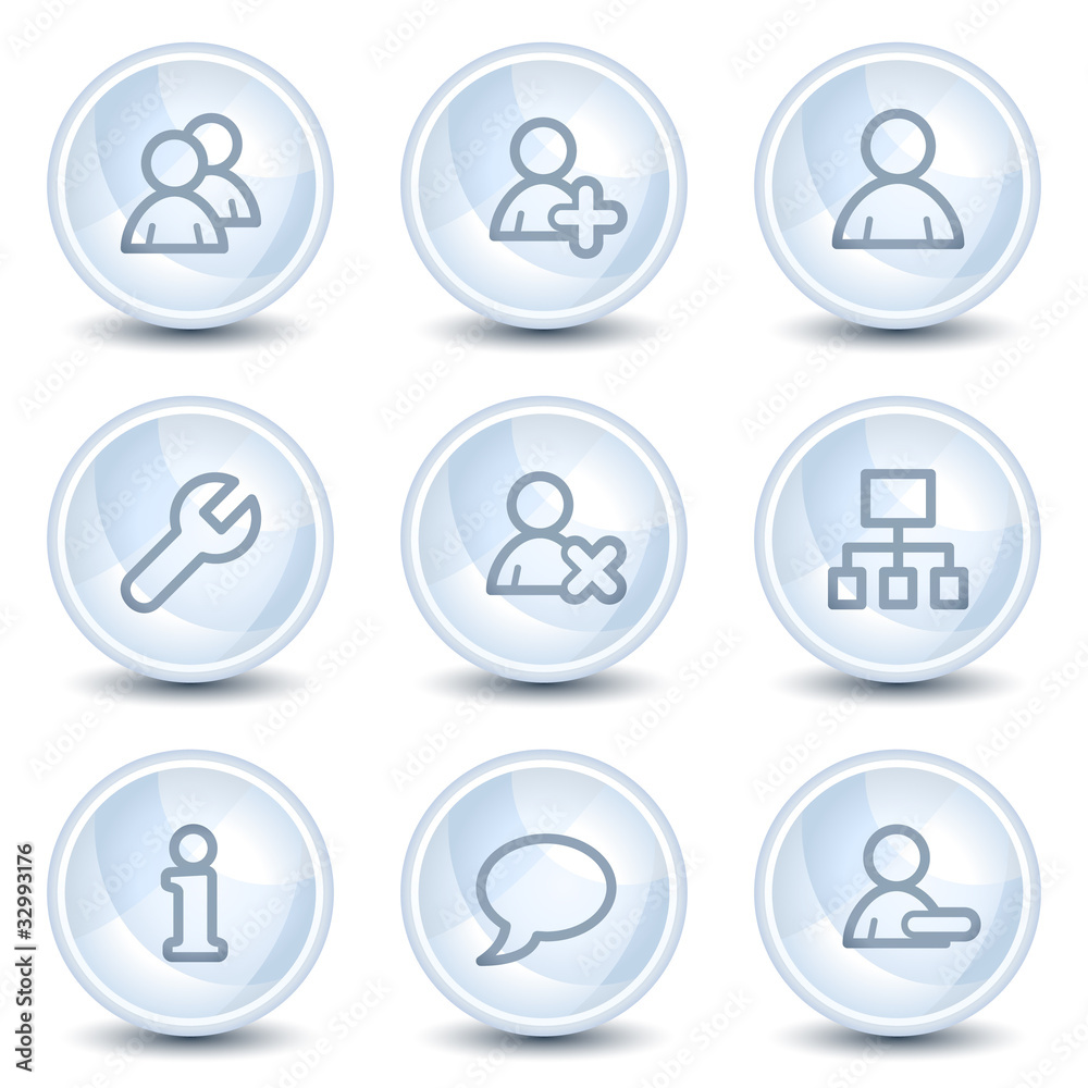 Users web icons, light blue glossy circle buttons