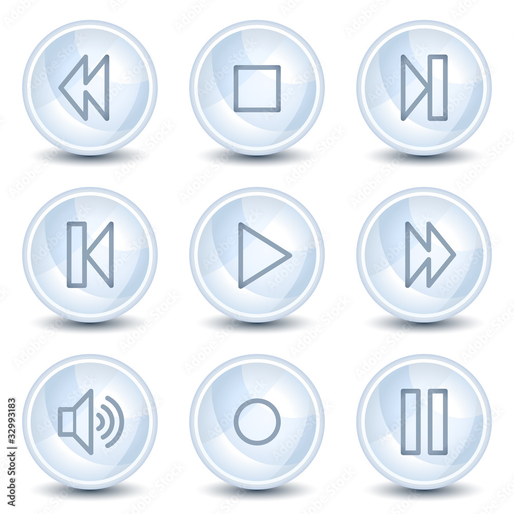 Walkman web icons, light blue glossy circle buttons Walkman web icons, light blue glossy circle buttons