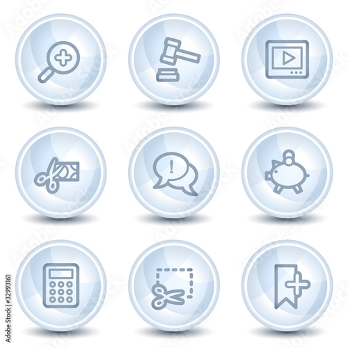 Shopping web icons set 3, light blue glossy circle buttons