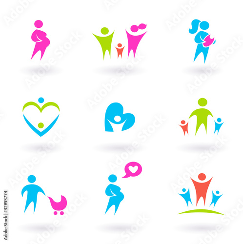 Family, mother and maternity icons - isolated on white