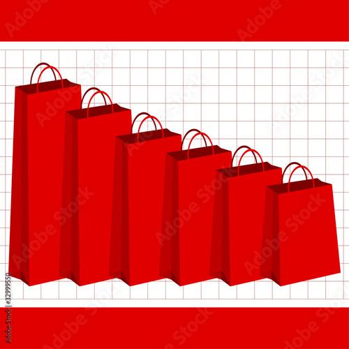 Losing purchasing power graphic with red shopping bags