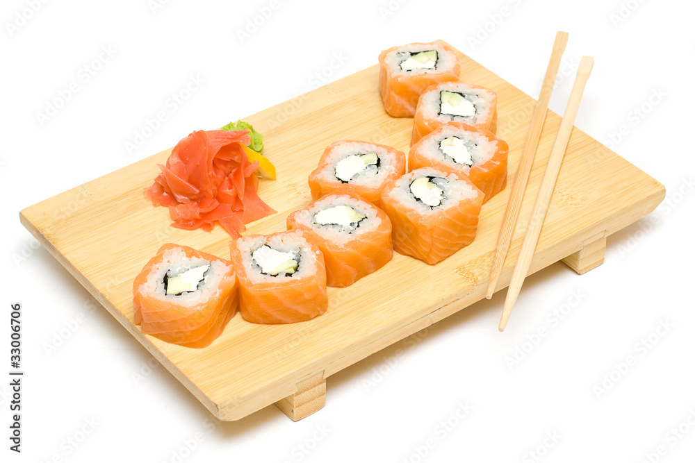 Fotografie Sushi Roll with Salmon Isolated on White