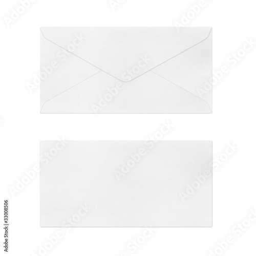 Envelope with blank paper on white.