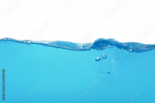 Water wave with bubbles isolated on white