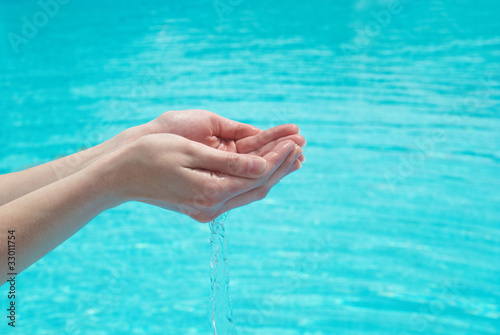 Human hands with water