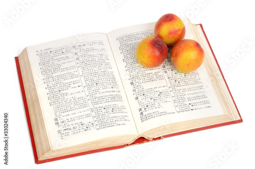 peaches and book