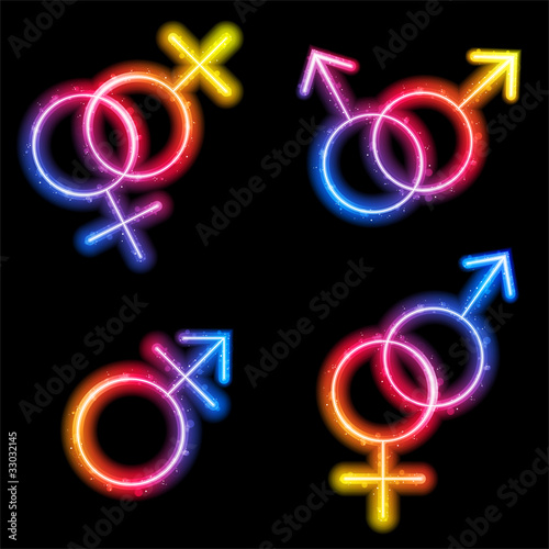 Male, Female and Transgender Gender Symbols Laser Neon