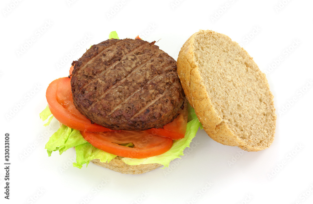 Healthy hamburger with lettuce and tomato