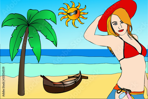 Donna al mare con costume rosso