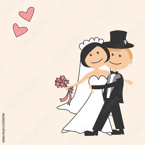 Wedding invitation with funny bride and groom