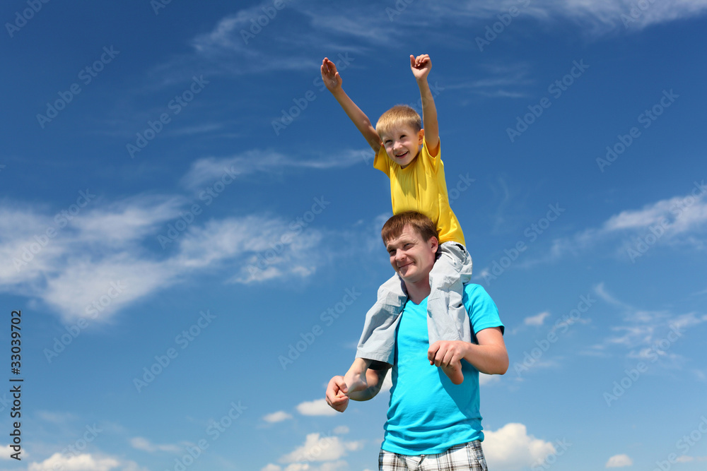 father with son in summer day outdoors father with son in summer day outdoors