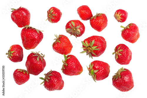 Ripe strawberries isolated on white background