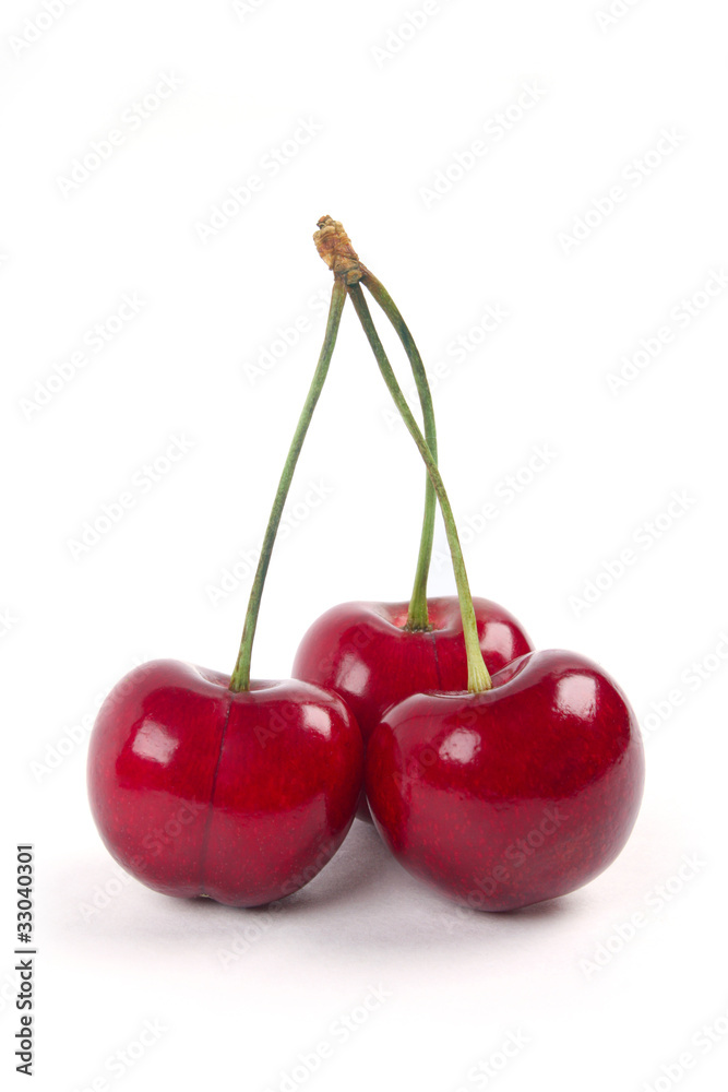 Red cherries isolated on a white background