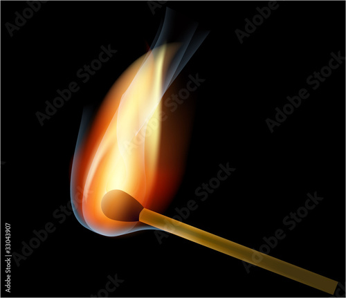 Burning match over black background. Vector illustration.
