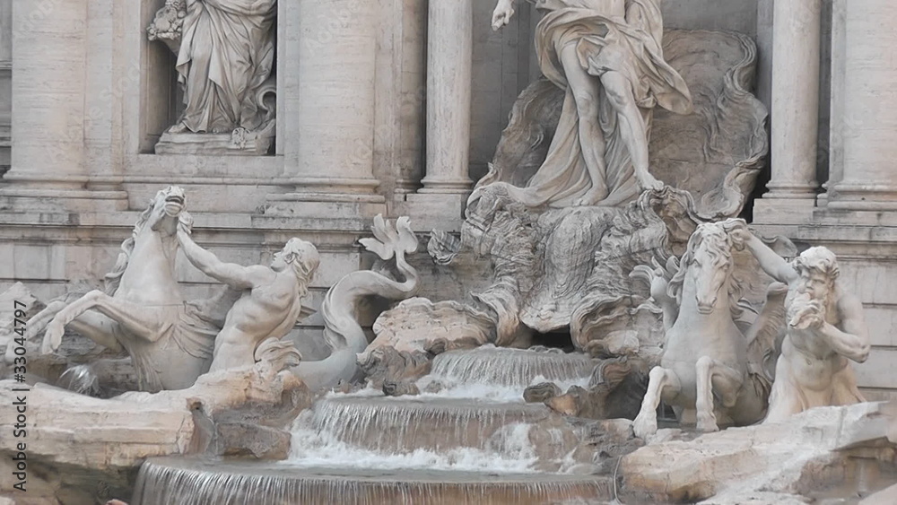 Trevi's Fountain Zoom Water Fall, Rome - HD1080