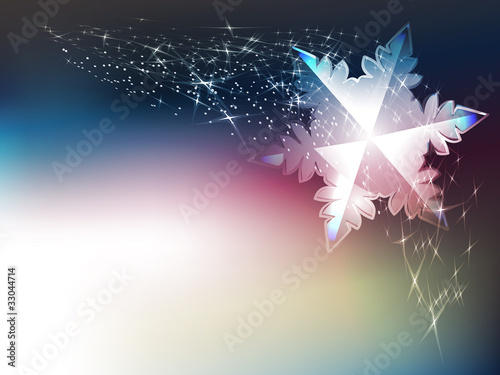 Winter festive background with shining sparks and snowflakes.