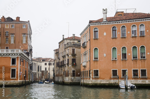 Old Rainy Venice Street and Channels